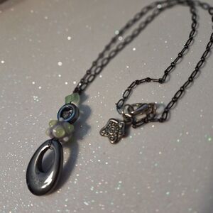 Hemitite Drop Handblown Bead Necklace 20"